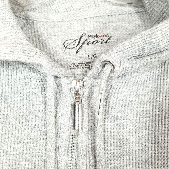 Style & Co. Hoodie Womens Large Waffle Knit Grey Full Zip Sport Solid Chore - Picture 7 of 9